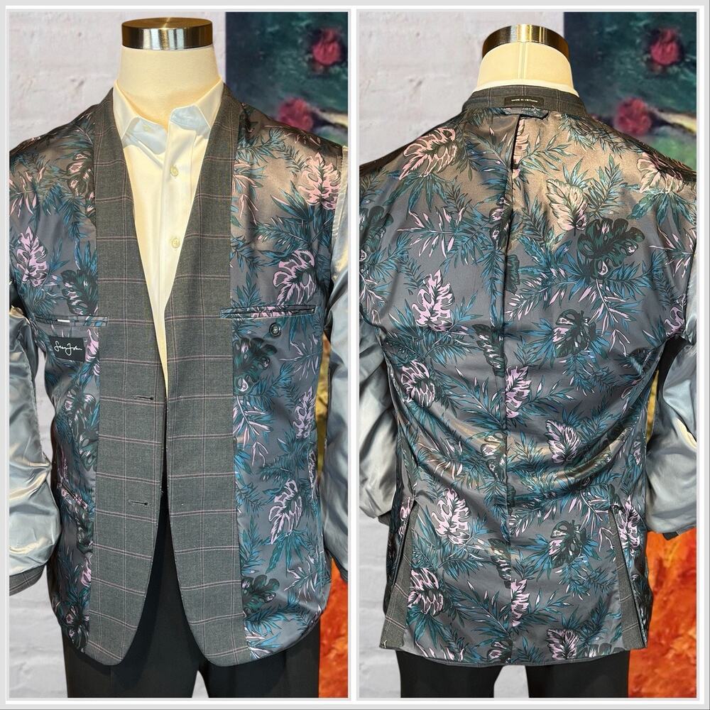 Sean John Mens 38R Gray Purple Plaid Casual Blazer Sport Coat Jacket - Picture 8 of 15